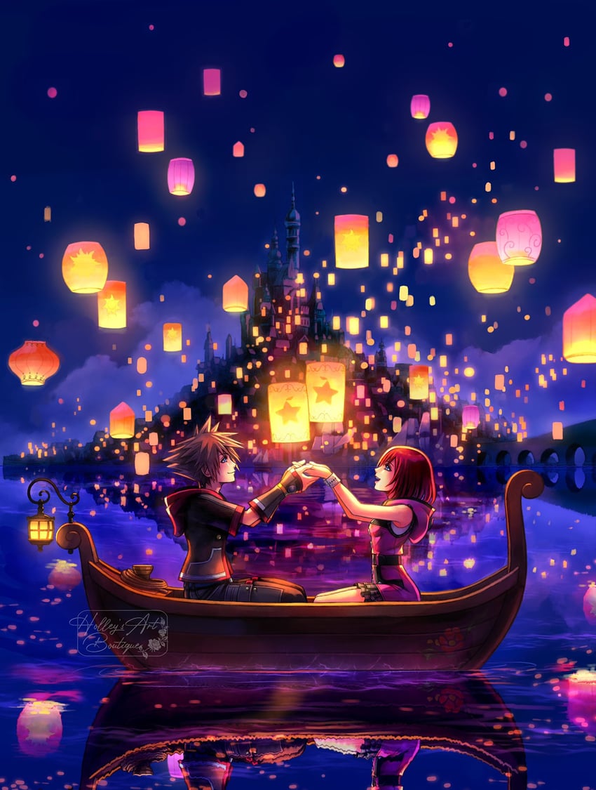 sora and kairi (kingdom hearts and 2 more) drawn by hollypolllyy