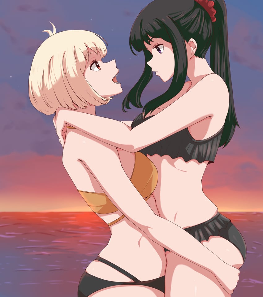 nishikigi chisato and inoue takina (lycoris recoil) drawn by yuriyurisuki