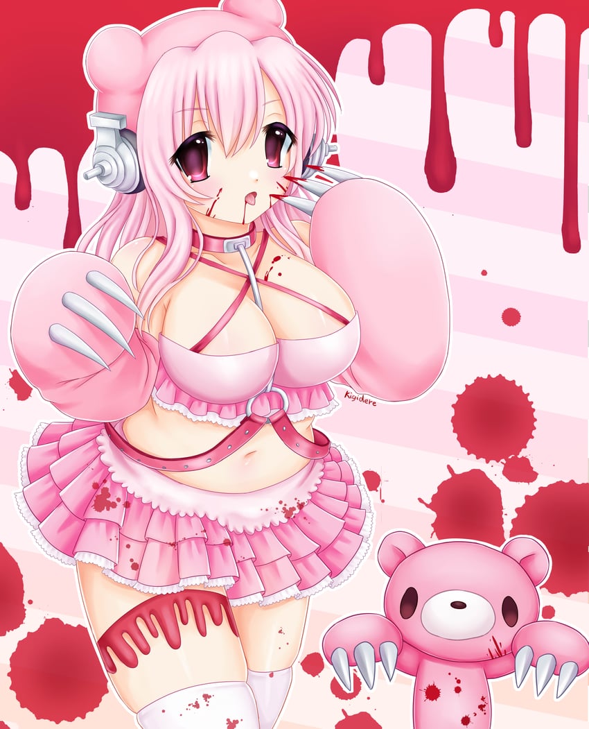 super sonico, gloomy bear, and grg x super sonico (nitroplus and 1 more) drawn by kigidere