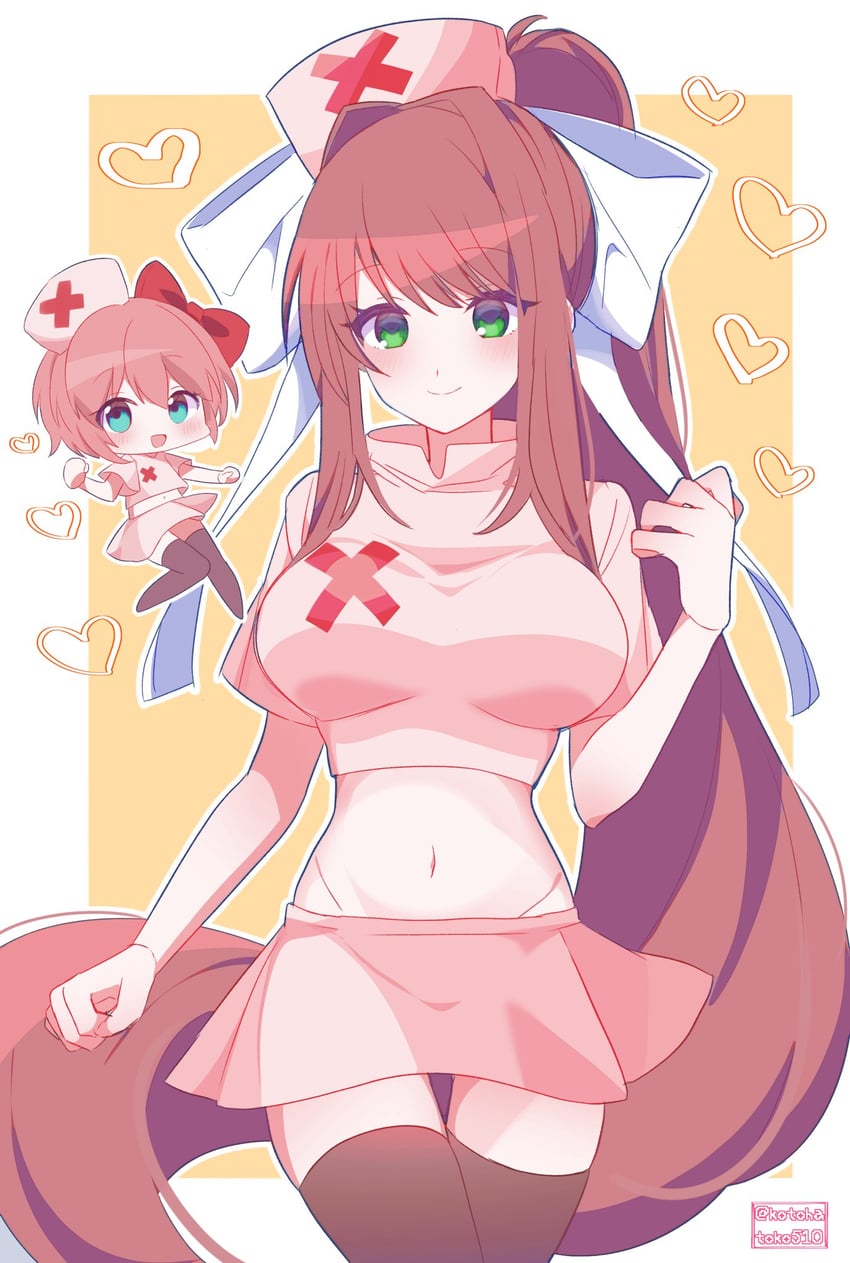 monika and sayori (doki doki literature club) drawn by kotohatoko510