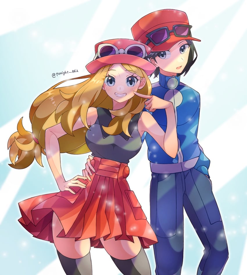 serena and calem (pokemon and 1 more) drawn by rain_(tonight_862)