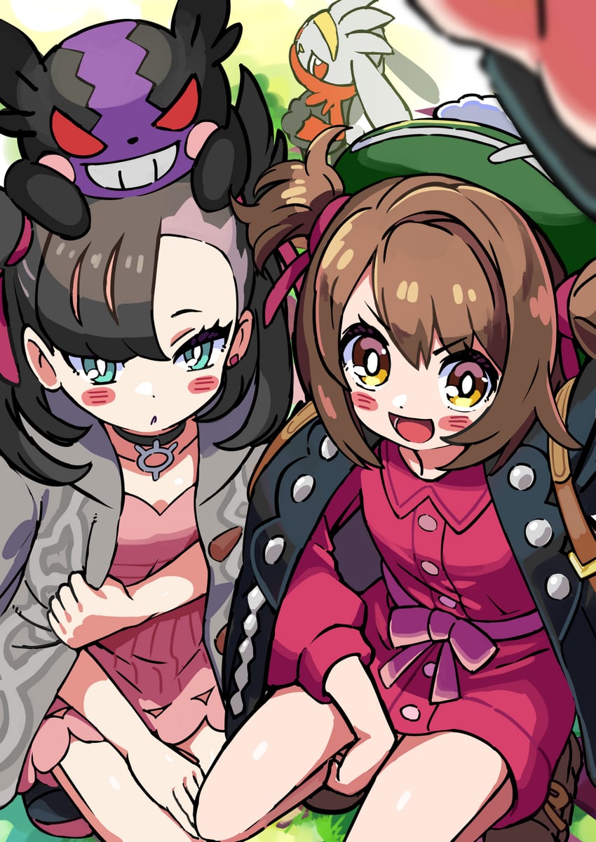 marnie, gloria, morpeko, and raboot (pokemon and 1 more) drawn by kingin