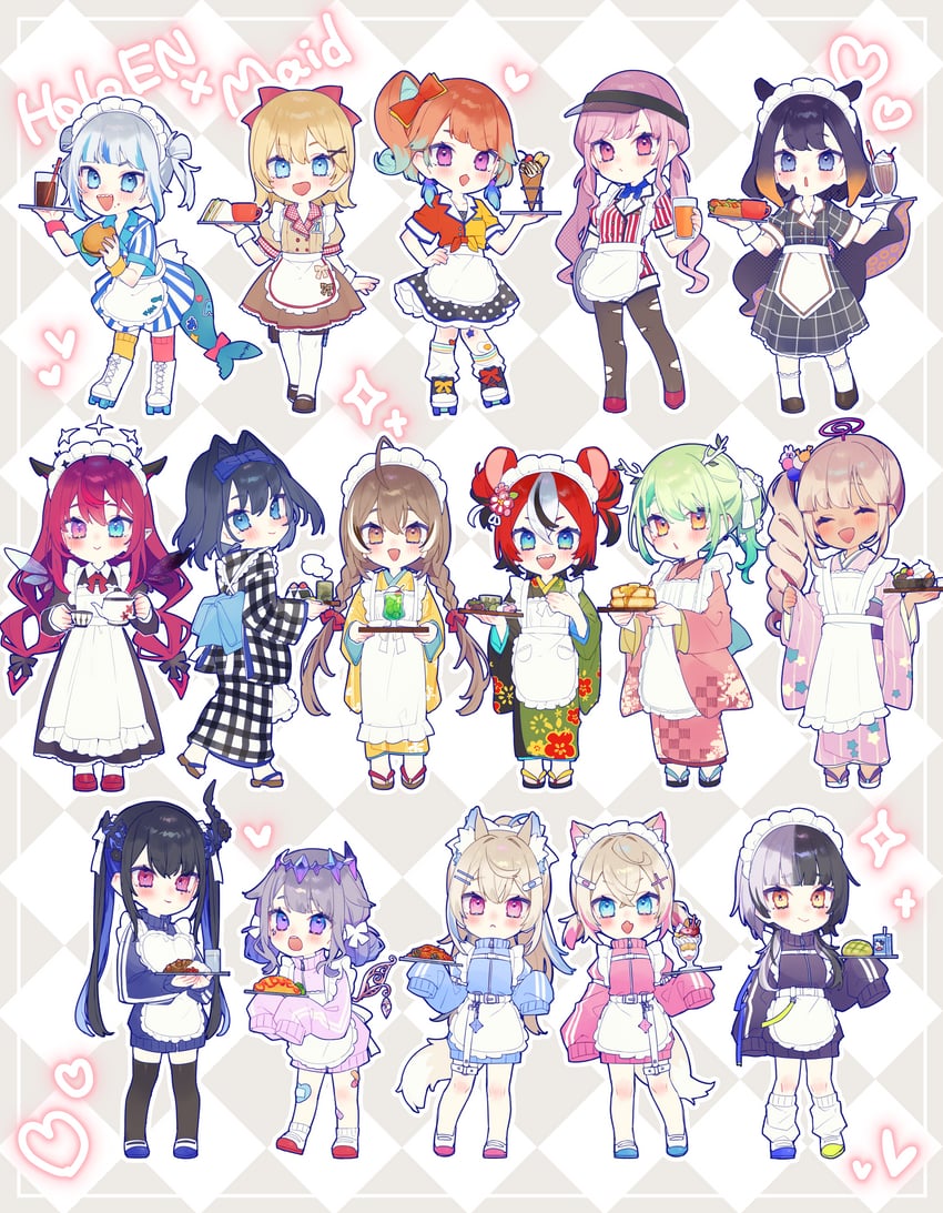 gawr gura, mori calliope, ninomae ina'nis, ouro kronii, nanashi mumei, and 11 more (hololive and 1 more) drawn by chiyomaru_(yumichiyo0606)