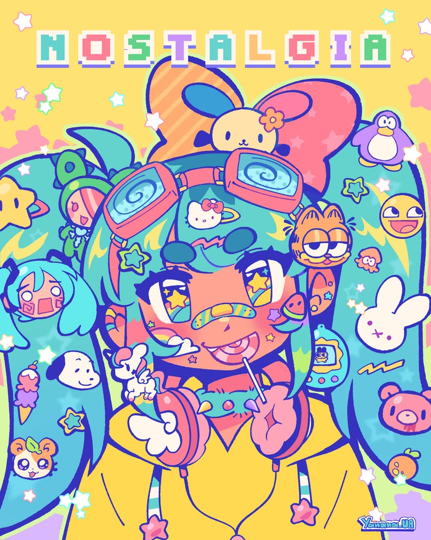 hatsune miku, hello kitty, hachune miku, snoopy, garfield, and 7 more (original and 15 more) drawn by yanana_ua