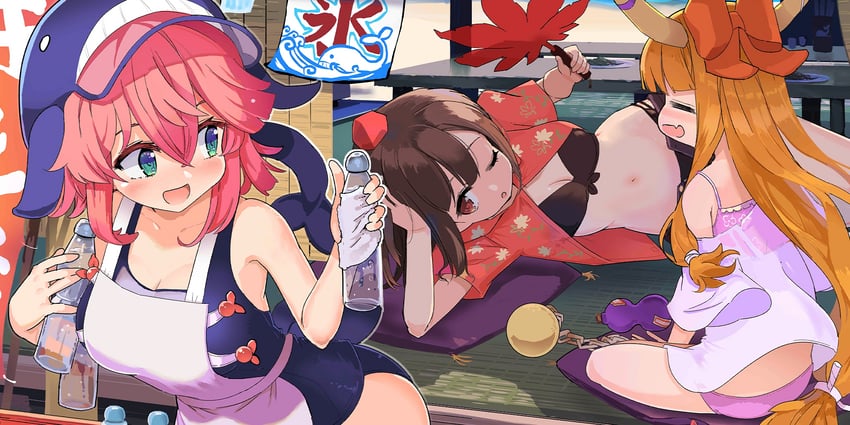 shameimaru aya, ibuki suika, and okunoda miyoi (touhou and 1 more) drawn by puuakachan