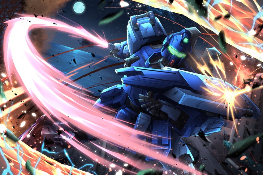 blue destiny 01 (gundam and 1 more) drawn by troy_(oxaa01ex)