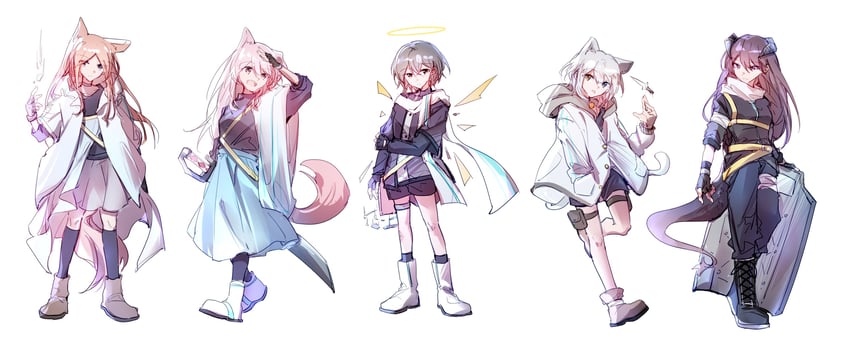 chihaya anon, nagasaki soyo, shiina taki, takamatsu tomori, and kaname raana (arknights and 2 more) drawn by hibioes