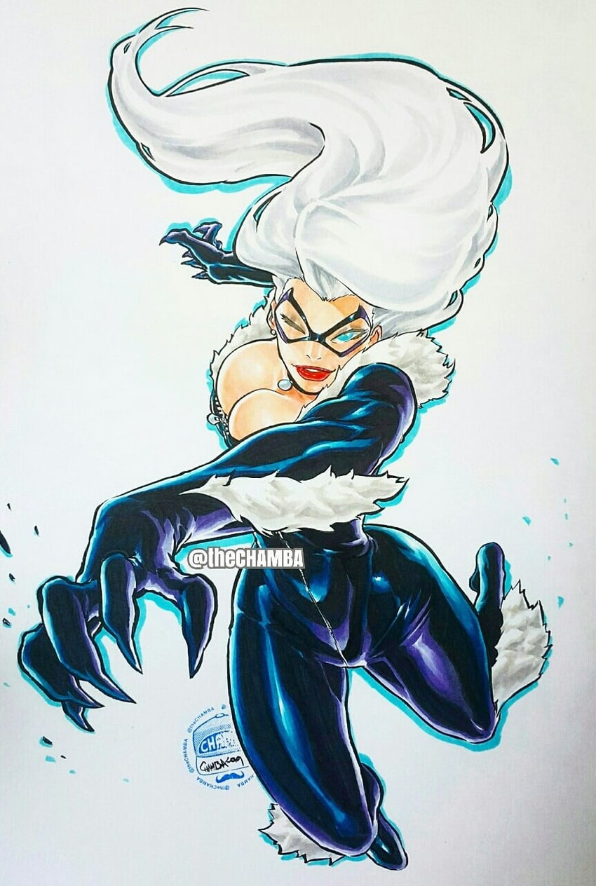 black cat and felicia hardy (marvel and 1 more) drawn by chamba