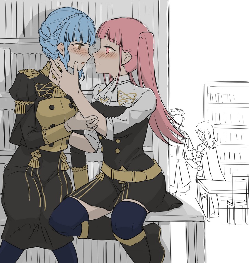 female byleth, hilda valentine goneril, marianne von edmund, and claude von riegan (fire emblem and 1 more) drawn by fukuroumori