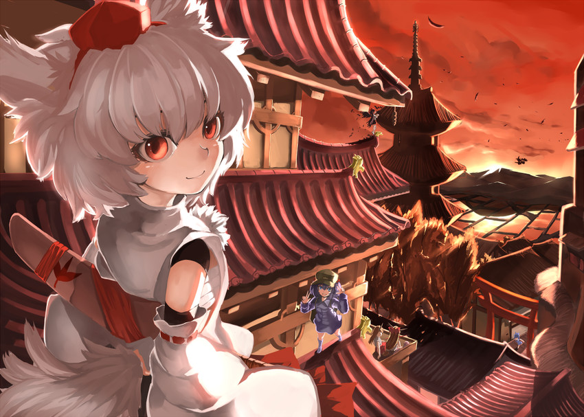 kirisame marisa, cirno, shameimaru aya, inubashiri momiji, kawashiro nitori, and 2 more (touhou) drawn by shirorin_(ballet_girl's)