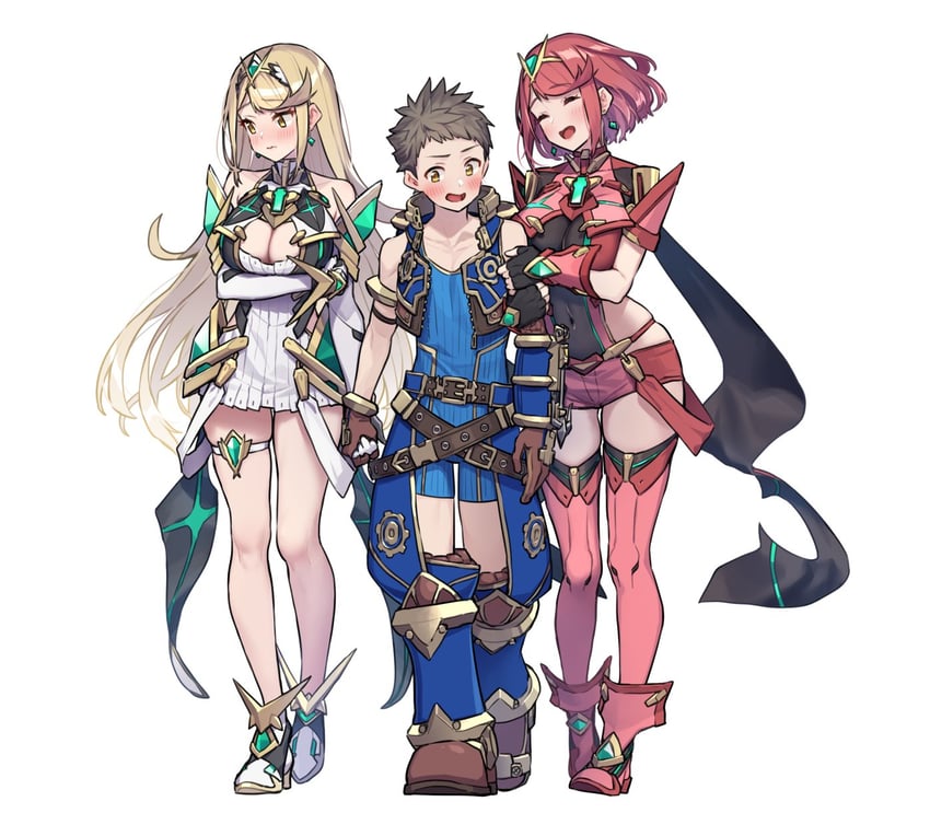 pyra, mythra, and rex (xenoblade chronicles and 1 more) drawn by baffu