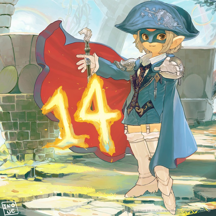 warrior of light and blue mage (final fantasy and 1 more) drawn by masayoshi_inoue