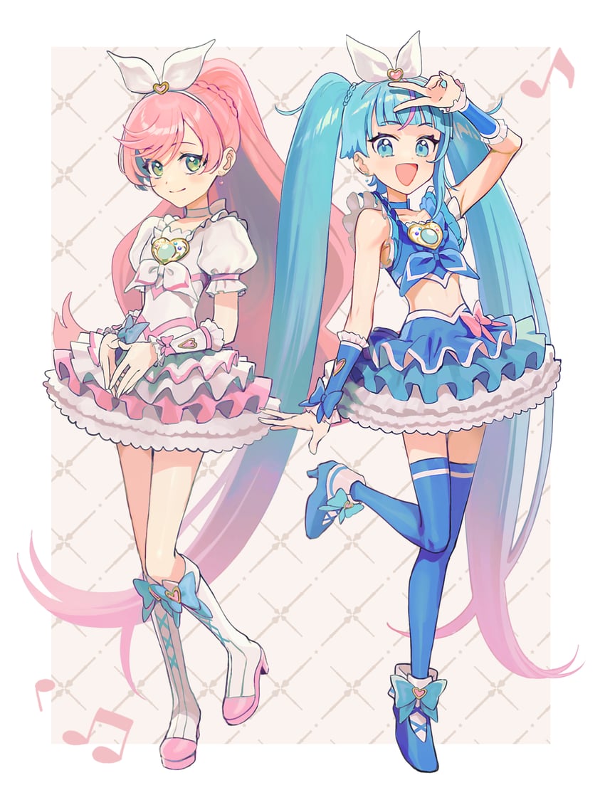 sora harewataru, nijigaoka mashiro, cure sky, cure melody, cure rhythm, and 1 more (precure and 2 more) drawn by yuzu_sato