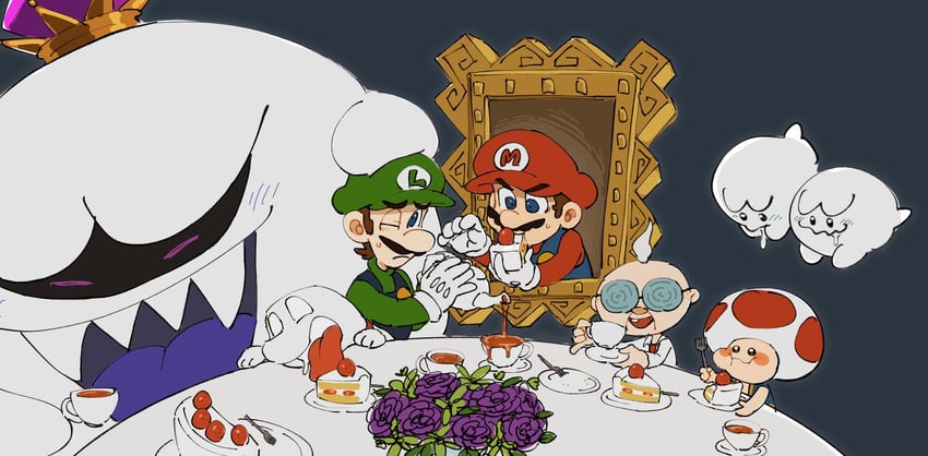 mario, luigi, boo, toad, king boo, and 2 more (mario and 2 more) drawn by mimimi_(mimimim9999)