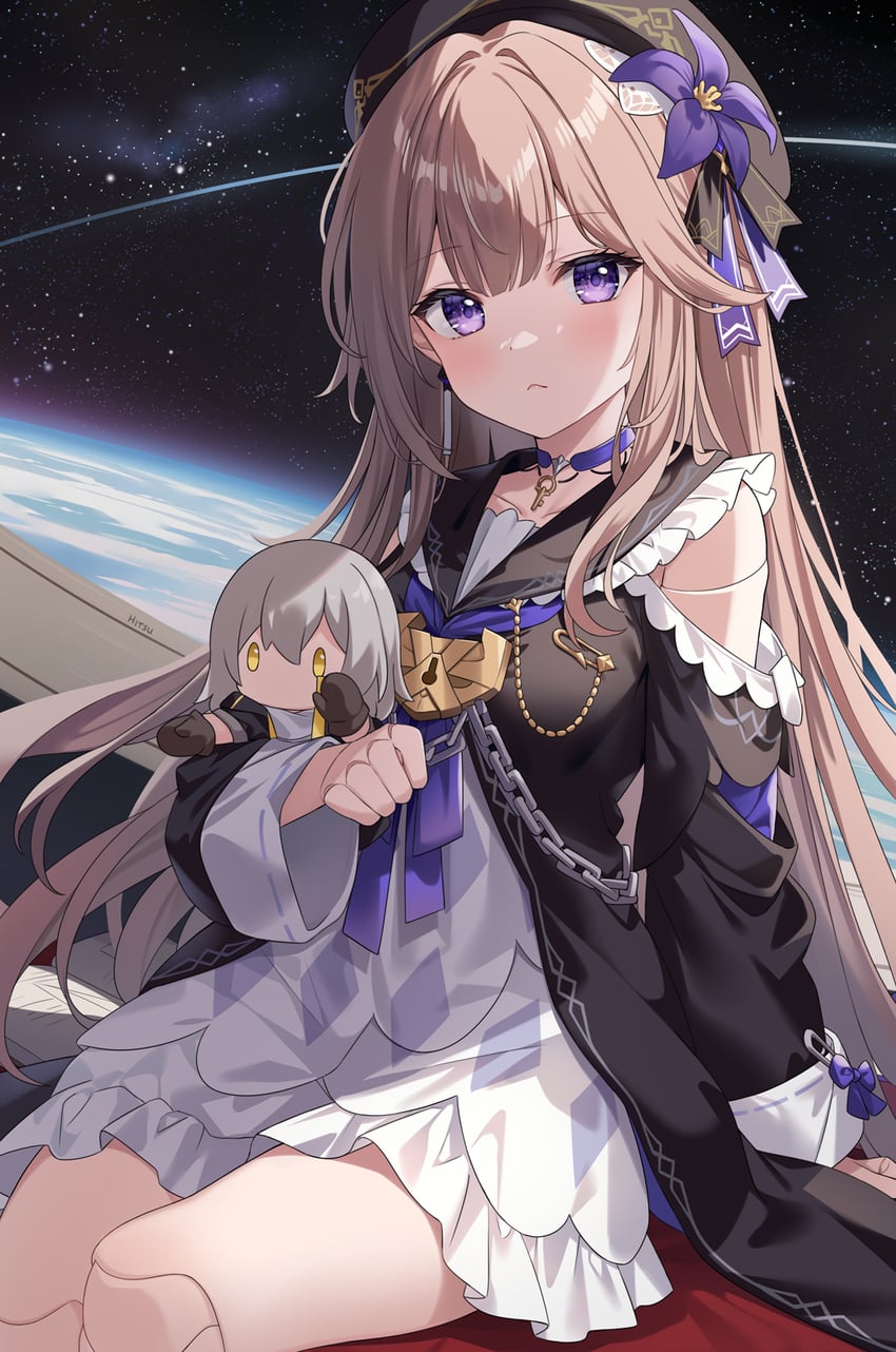 trailblazer, stelle, and herta (honkai and 1 more) drawn by hitsukuya
