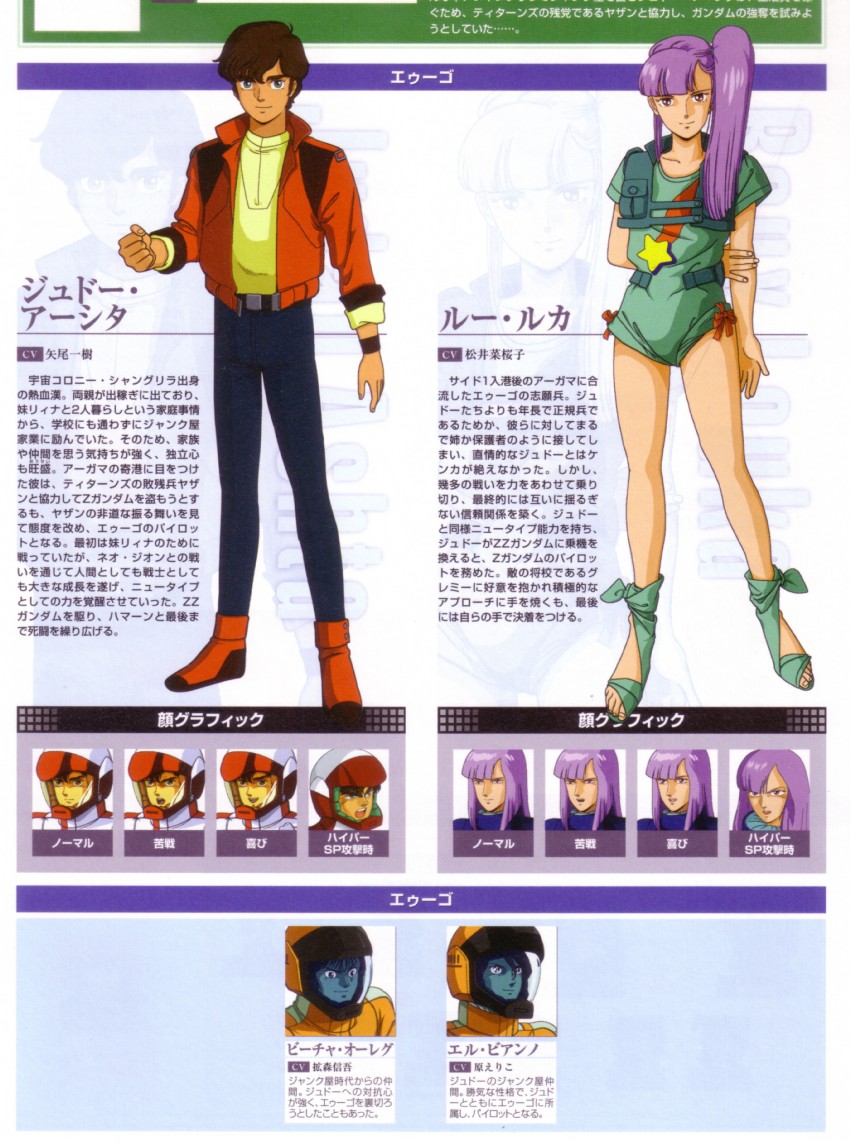 judau ashta, roux louka, elle vianno, and beecha oleg (gundam and 1 more) drawn by kitazume_hiroyuki