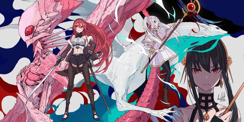 frieren, yor briar, eris greyrat, shiraui tsumugi, and lucnoca the winter (sousou no frieren and 4 more) drawn by palow