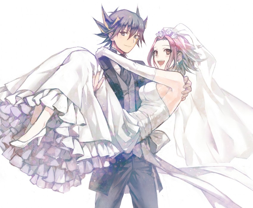 fudo yusei and izayoi aki (yu-gi-oh! and 1 more) drawn by popompon
