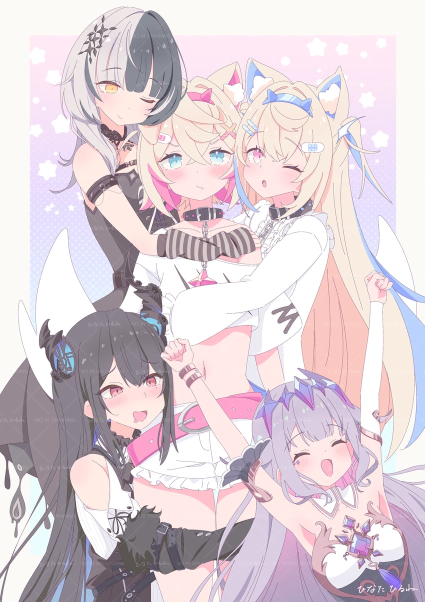 nerissa ravencroft, fuwawa abyssgard, mococo abyssgard, and koseki bijou (hololive and 1 more) drawn by hinata_hirune