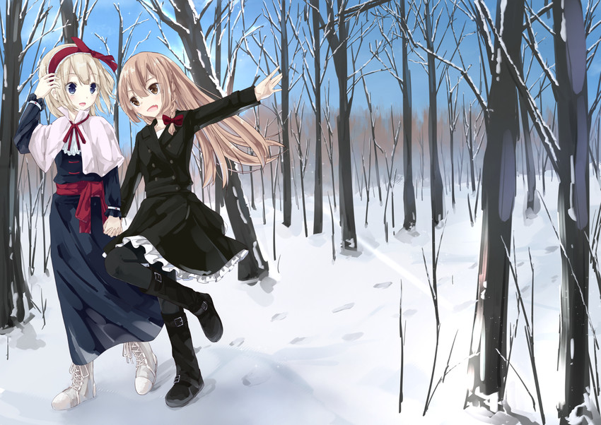 kirisame marisa and alice margatroid (touhou) drawn by denroku_(nokishita_no_katatsumuri)