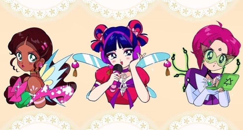 musa, tecna, and aisha (bishoujo senshi sailor moon and 1 more) drawn by honeymoonpetal