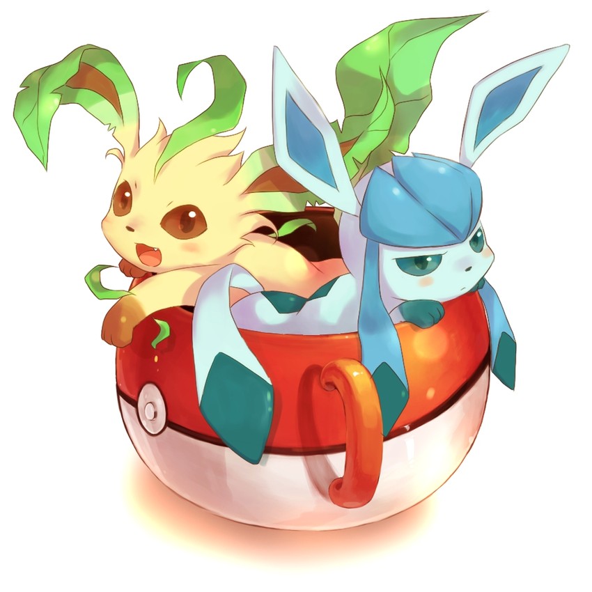 glaceon and leafeon (pokemon) drawn by okitsune_(okitsune-sama)