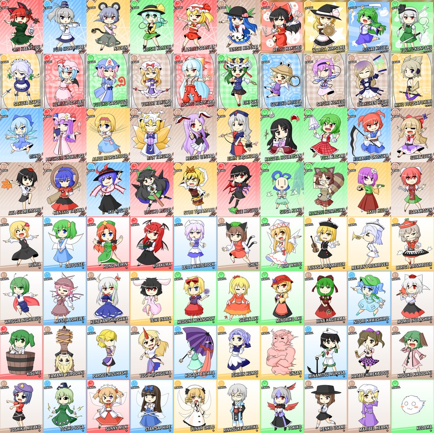 hakurei reimu, kirisame marisa, remilia scarlet, flandre scarlet, izayoi sakuya, and 77 more (touhou and 4 more) drawn by urushi