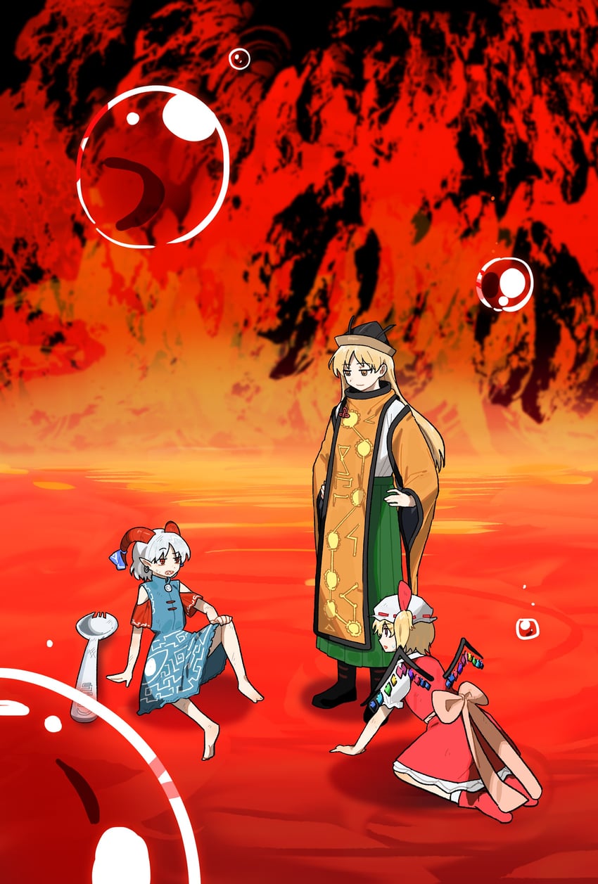 flandre scarlet, matara okina, and toutetsu yuuma (touhou) drawn by rog_33