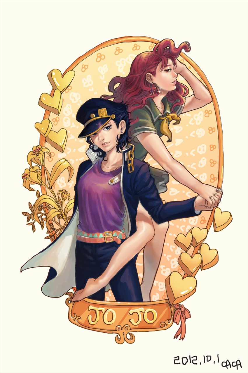 kujo jotaro and kakyoin noriaki (jojo no kimyou na bouken and 1 more) drawn by caca