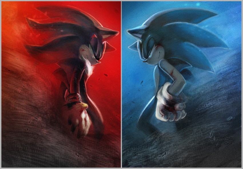 sonic the hedgehog and shadow the hedgehog (sonic and 1 more) drawn by mri