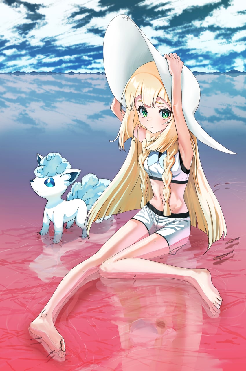 lillie and alolan vulpix (pokemon and 1 more) drawn by aiueo_otoko