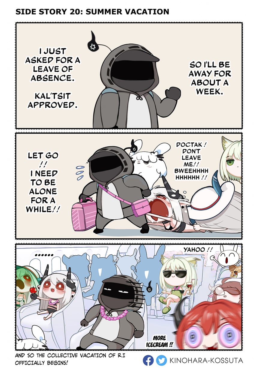doctor, skadi, kal'tsit, surtr, mudrock, and 2 more (arknights) drawn by kinohara_kossuta