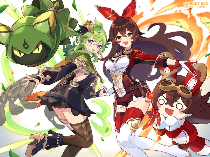 collei, baron bunny, cuilein-anbar, and amber (genshin impact) drawn by 8_(e_uu88)
