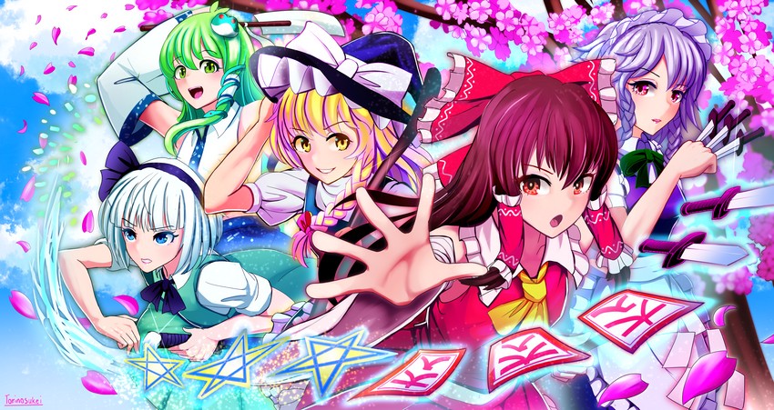 hakurei reimu, kirisame marisa, izayoi sakuya, kochiya sanae, and konpaku youmu (touhou and 1 more) drawn by torinosukei