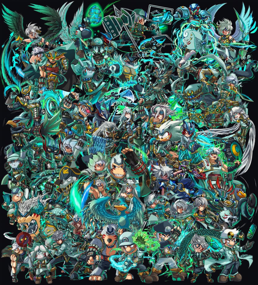 pikachu, kirby, samus aran, mario, sonic the hedgehog, and 52 more (pokemon and 51 more) drawn by stoic_seraphim