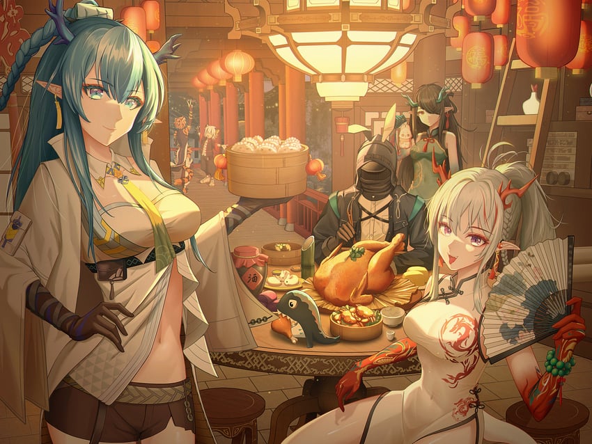 doctor, dusk, nian, ling, luo xiaohei, and 2 more (arknights) drawn by baozaifan_meiyouzai