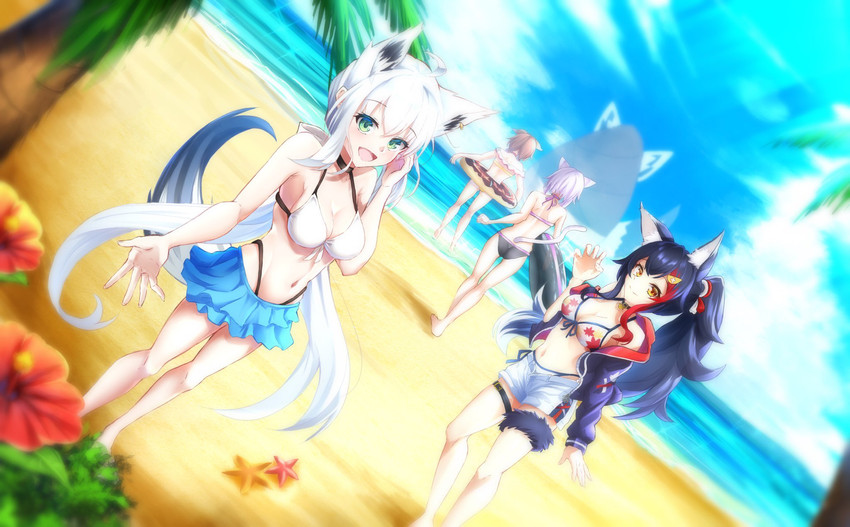 shirakami fubuki, nekomata okayu, ookami mio, inugami korone, and oruyanke (hololive and 1 more) drawn by namikaze_minami