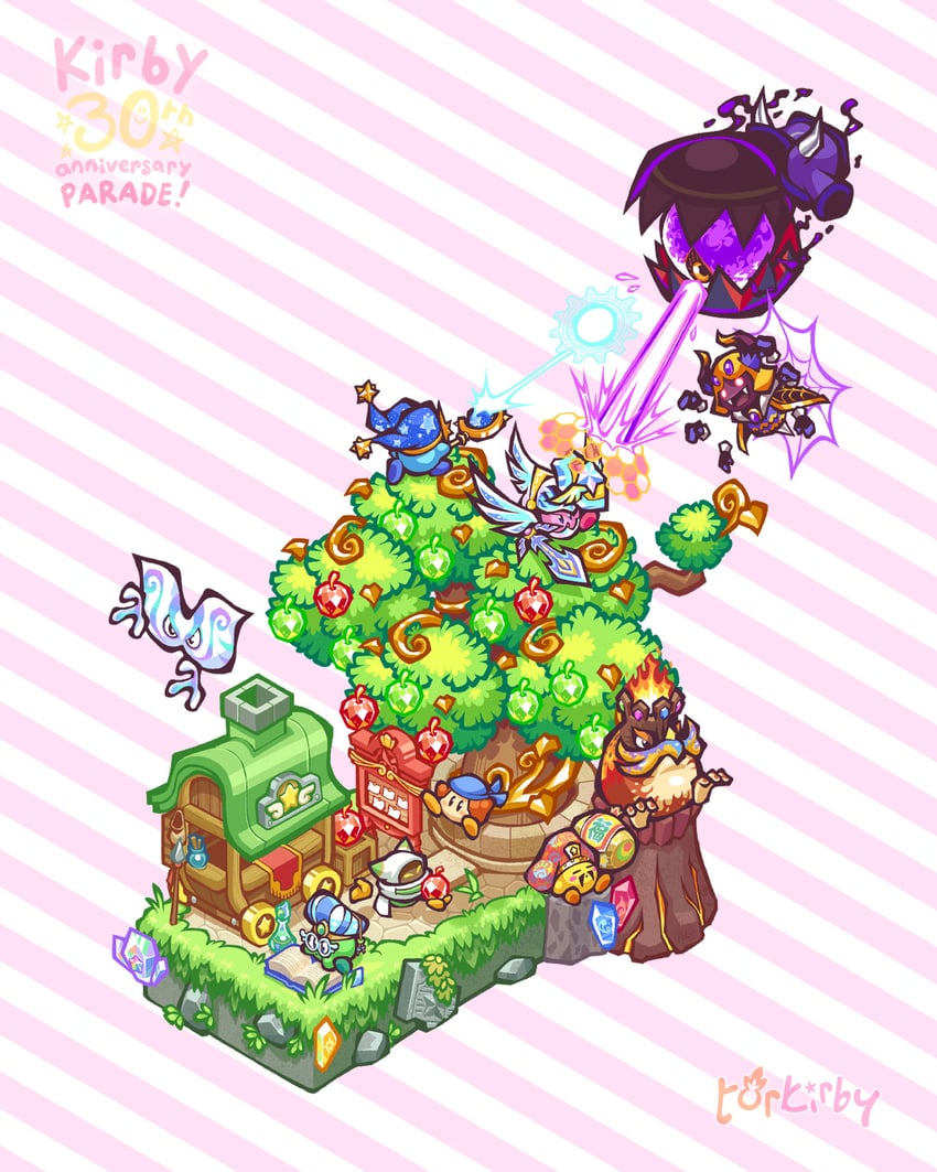 kirby, magolor, bandana waddle dee, shopkeeper magolor, sword hero, and 7 more (kirby and 1 more) drawn by torkirby