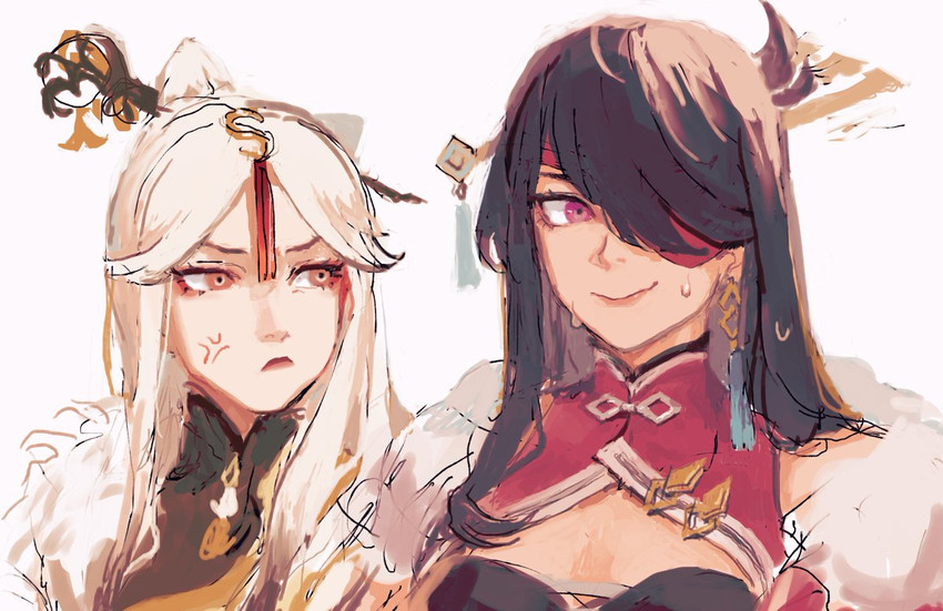 ningguang and beidou (genshin impact) drawn by glutentag