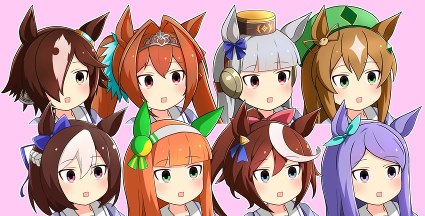 mejiro mcqueen, daiwa scarlet, gold ship, tokai teio, silence suzuka, and 4 more (original and 3 more) drawn by meso_(zgmf-xv)