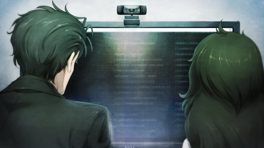 okabe rintarou and hiyajou maho (steins;gate and 1 more) drawn by huke