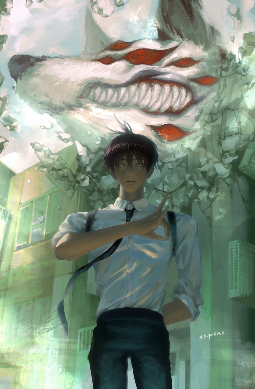 hayakawa aki and fox devil (chainsaw man) drawn by supedsun