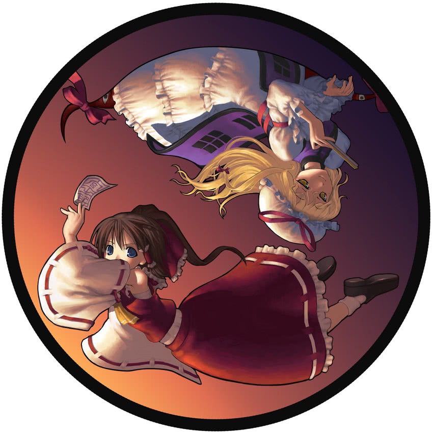 hakurei reimu and yakumo yukari (touhou) drawn by akoto_0000