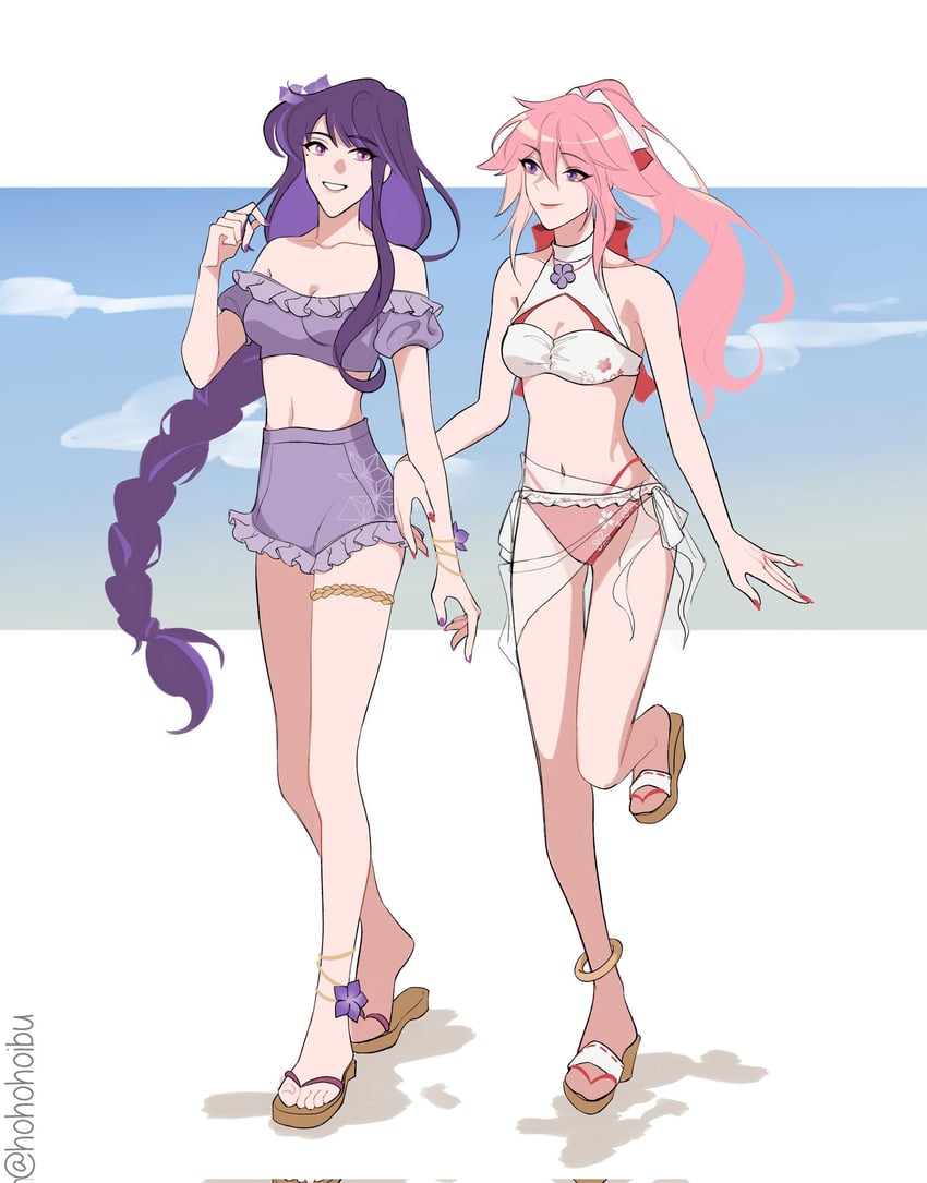 raiden shogun and yae miko (genshin impact) drawn by hohohoibu