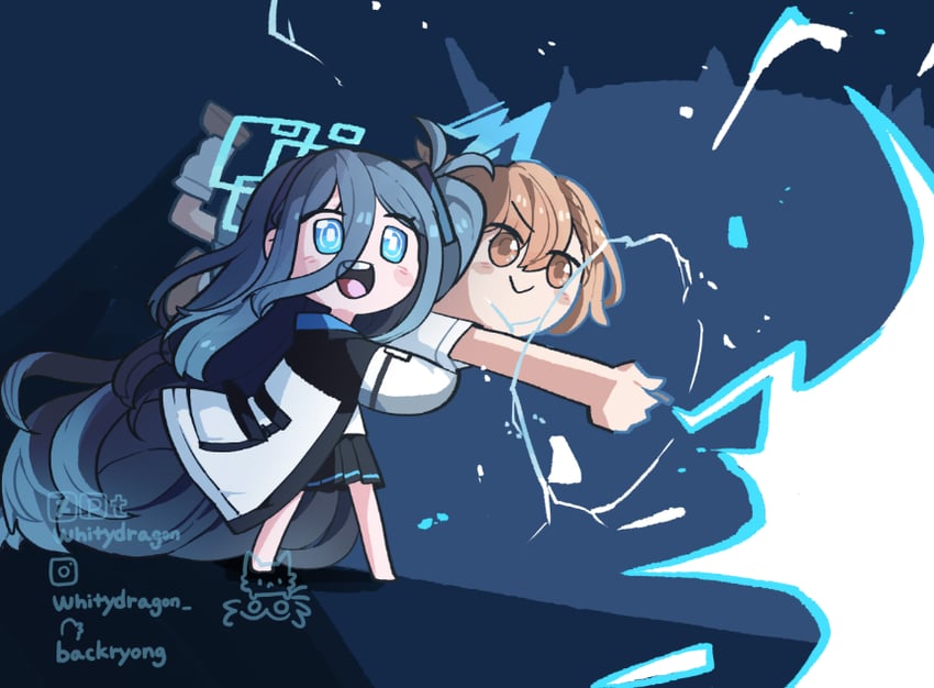 misaka mikoto and aris (blue archive and 2 more) drawn by whitydragon