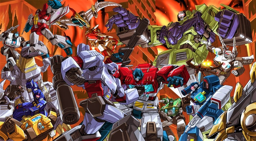 optimus prime, megatron, starscream, soundwave, bumblebee, and 11 more (transformers and 1 more) drawn by makoto_ono