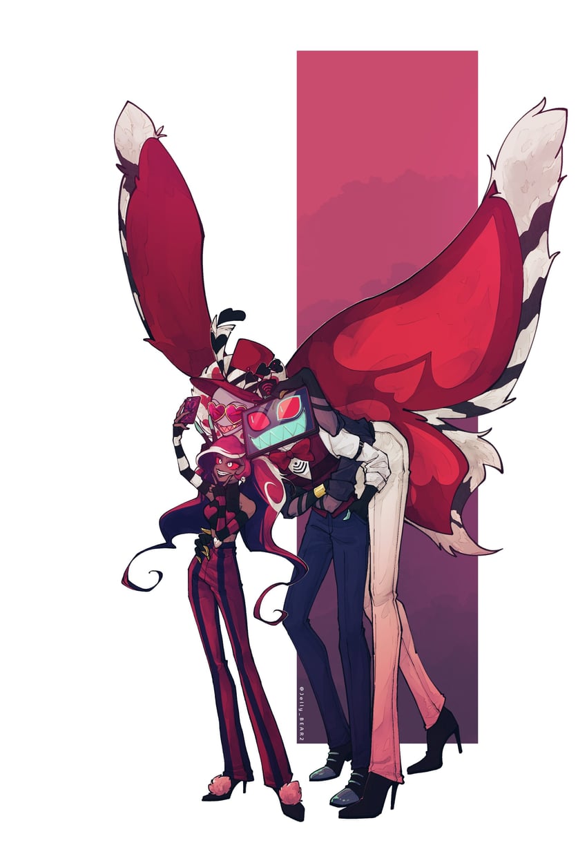 valentino, vox, and velvette (hazbin hotel) drawn by jelly_bear2
