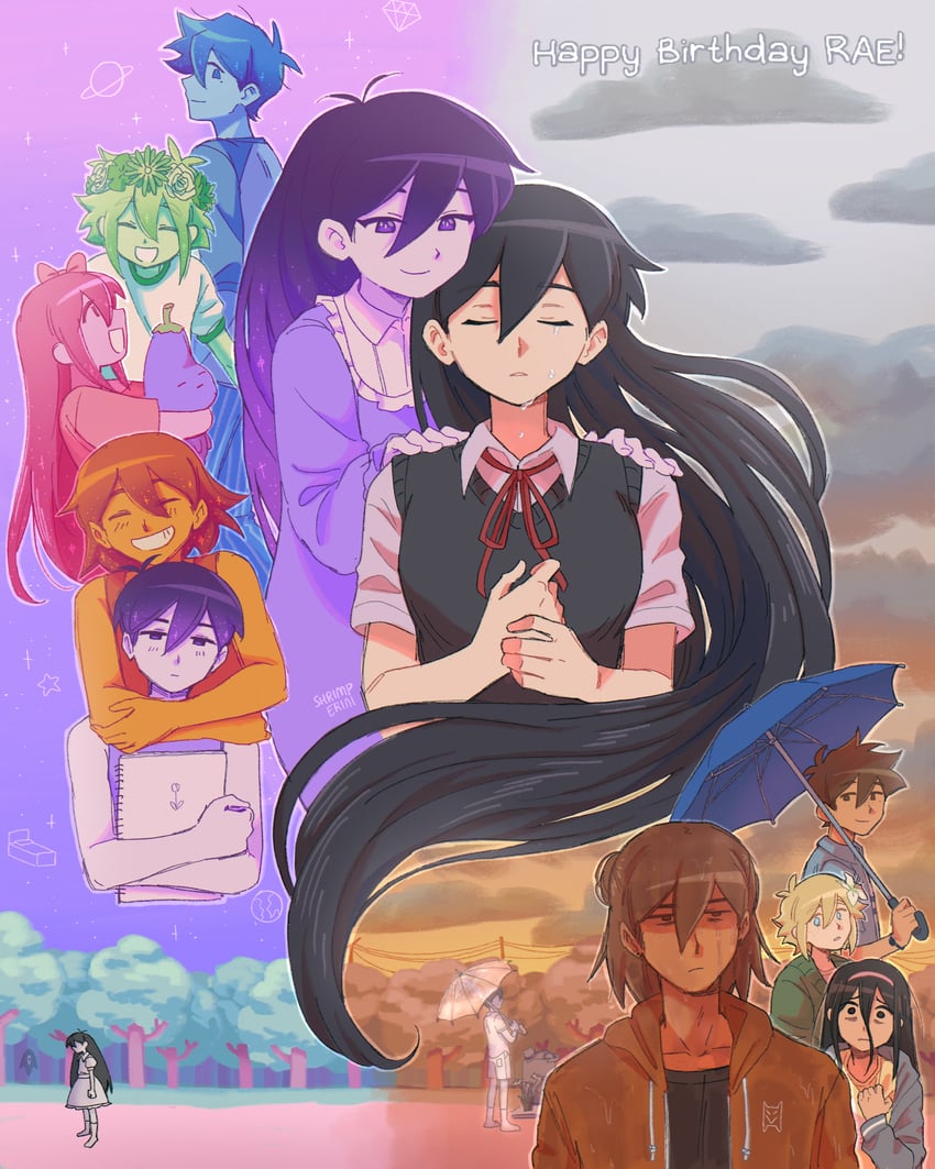basil, omori, aubrey, kel, mari, and 3 more (omori) drawn by shrimperini