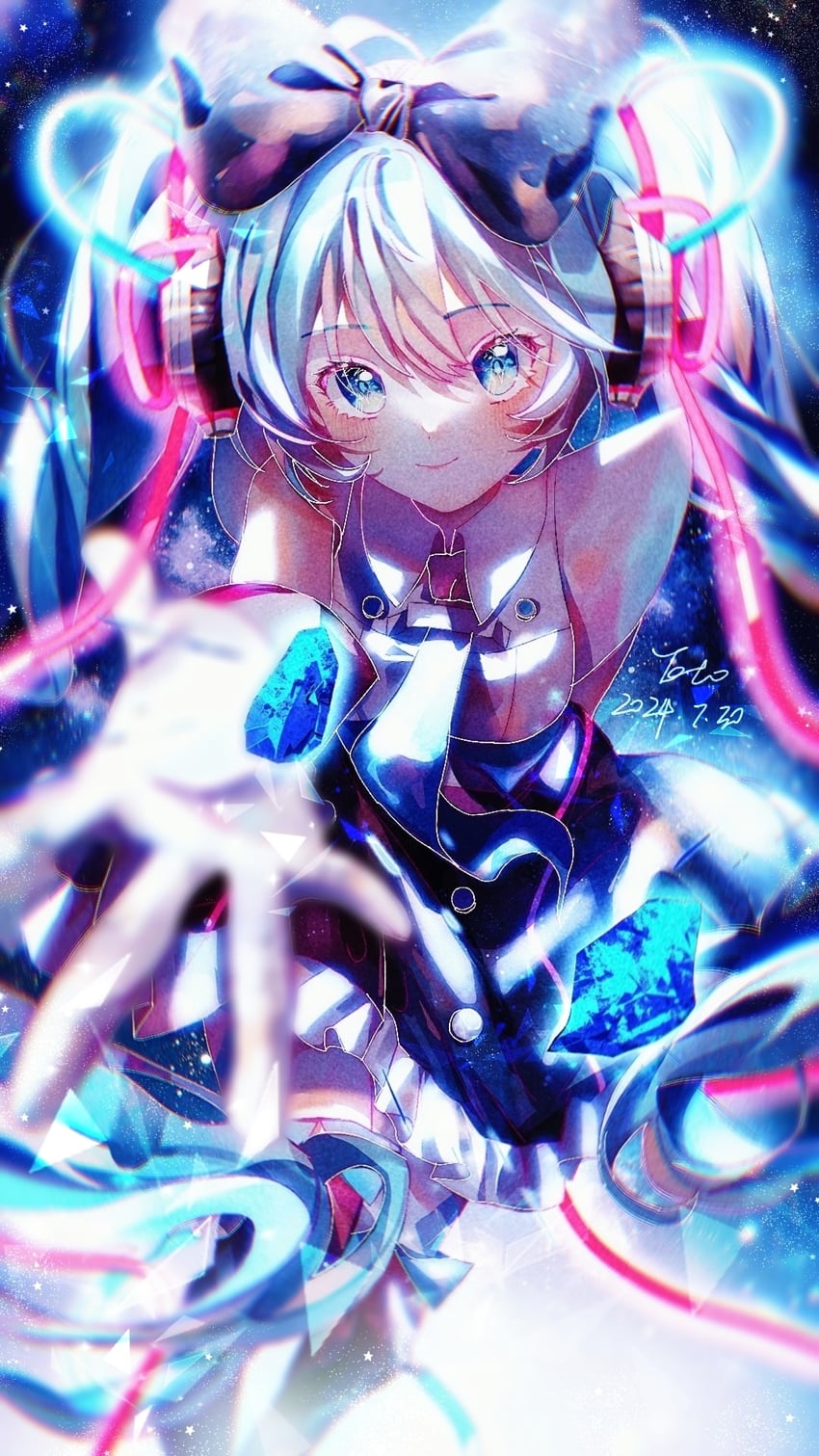 hatsune miku and magical mirai miku (vocaloid and 1 more) drawn by toto_(pixiv109568398)