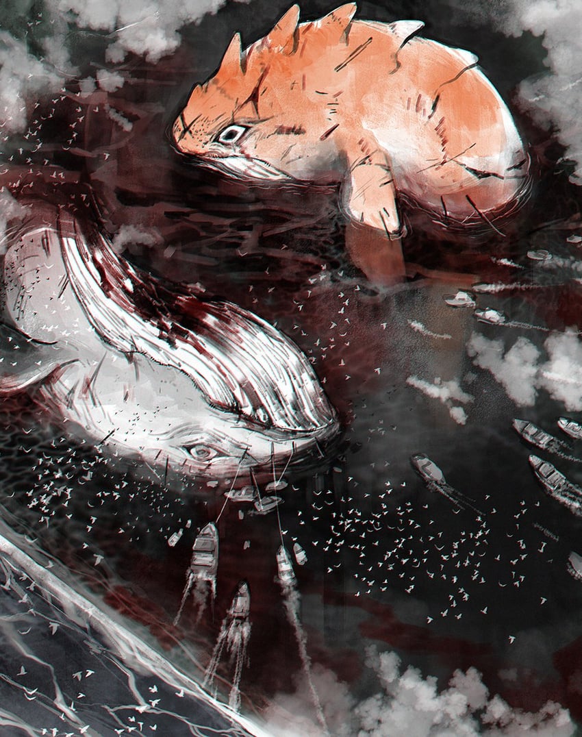 ishmael, ahab, and the pallid whale (project moon and 1 more) drawn by flaw_eight